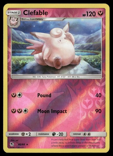 Clefable 40/68 Rare Hidden Fates Pokemon Reverse Holo NM/M