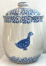 Folk Craft Sponge By Tienshan Blue & White Cottage Ware Farmhouse Canister 8”
