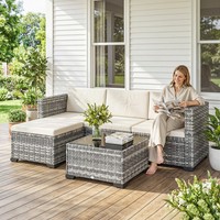Outsunny Polyrattan GartenmöBel Set 5-Teilig, Lounge Set Mit Ecksofa Hocker