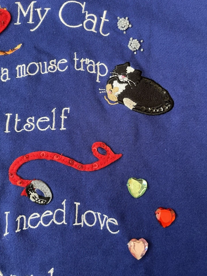QUACKER FACTORY I  Love My Cat Sweater -Embroidered/Sequins/Beads. Soft. 3X New - Image 4 of 4