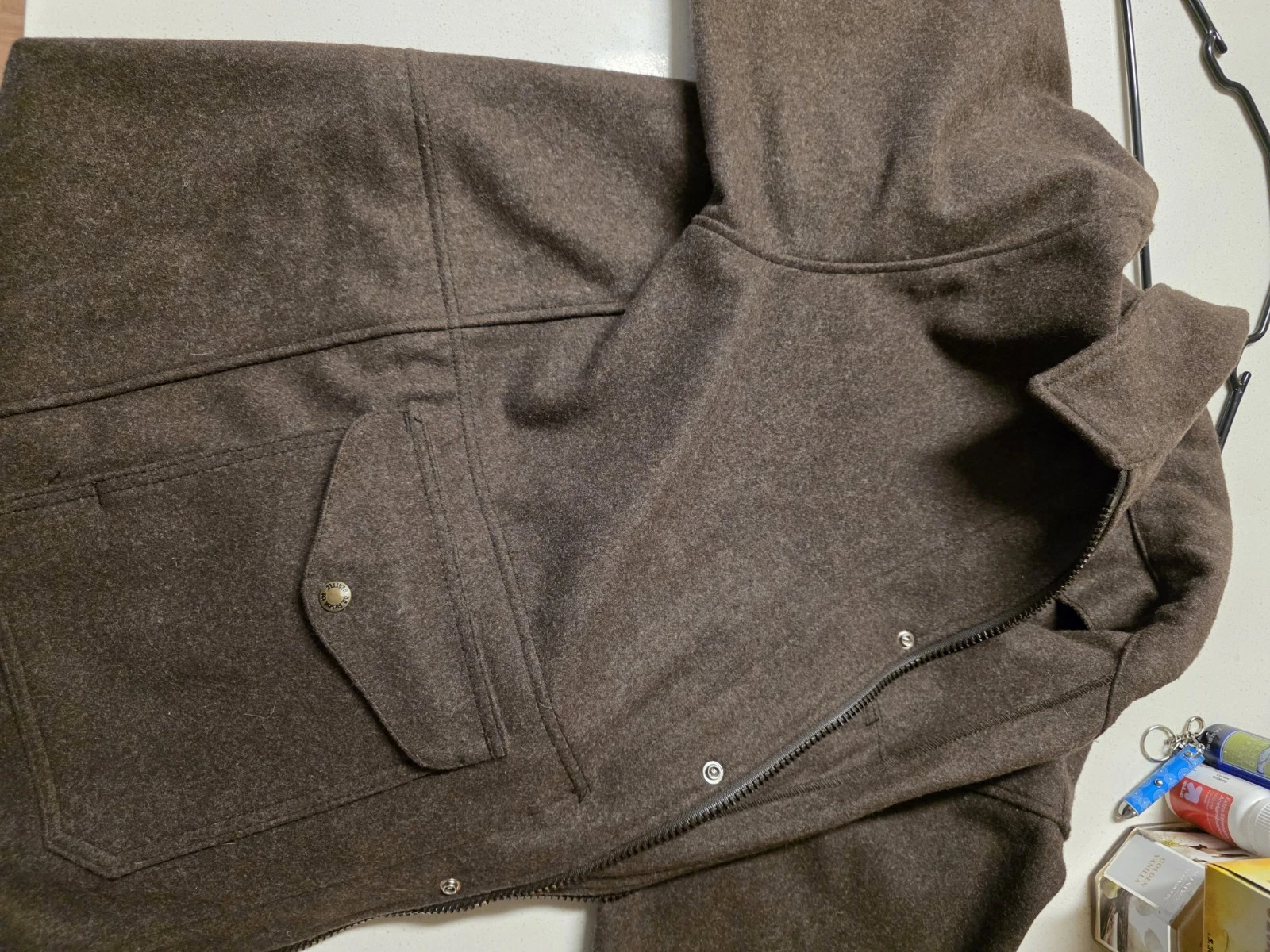 Filson Garment Men’s Brown Wool Mid-Length Jacket Zip/Button Front Size XXL - product detail image 5