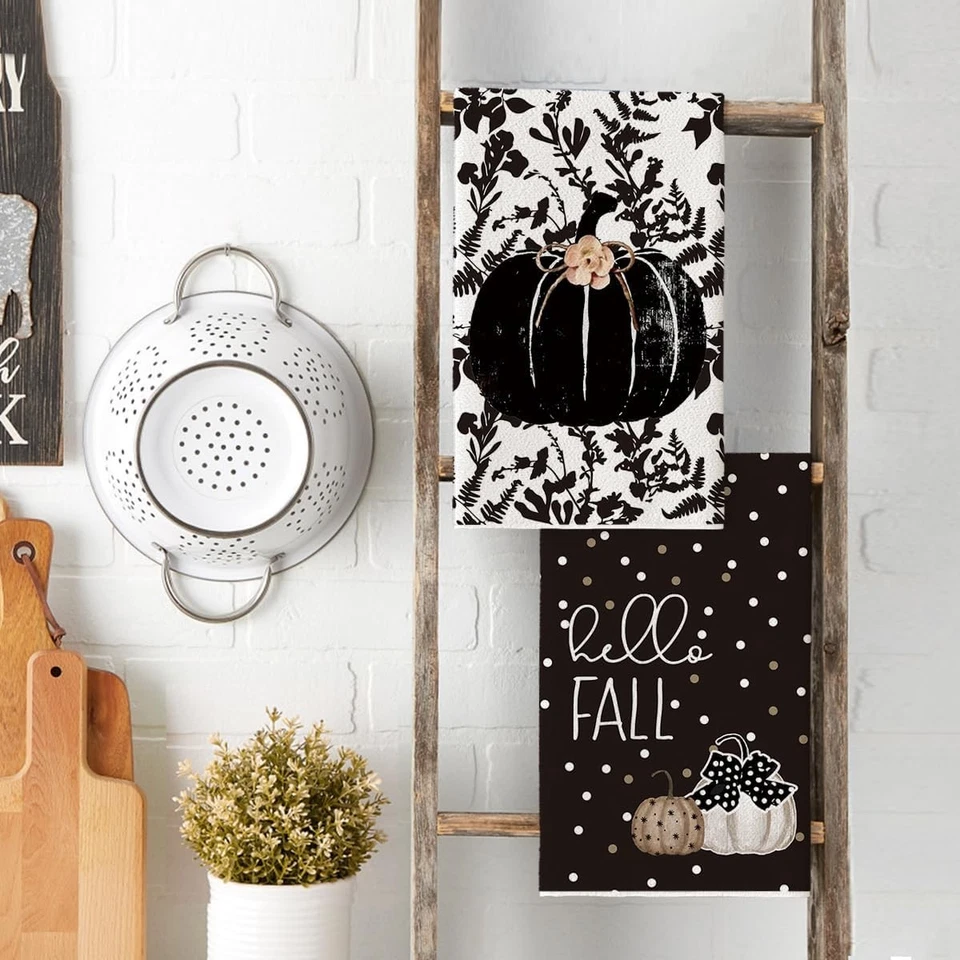 Black Leaves Polka Dot Pumpkin Fall Kitchen Towels Dish Towels 18x26 Inch - Image 3 of 4