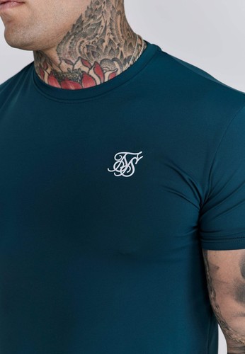 SikSilk Men's Short Sleeved Crew Neck Muscle Fit T-Shirt Tee Green - Picture 2 of 11