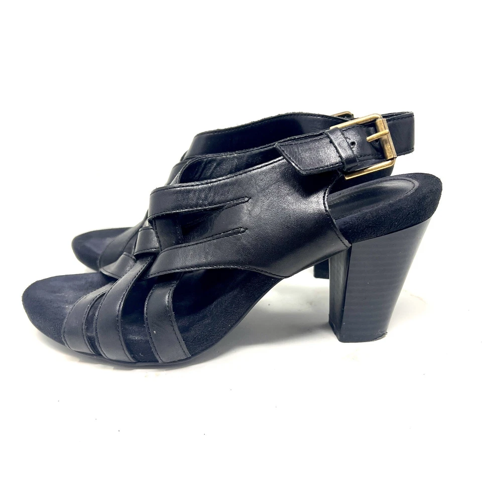 Giani Bernini Justyne Leather Heels Strappy Sandal Black Size 7.5 Block Heel - Image 3 of 4