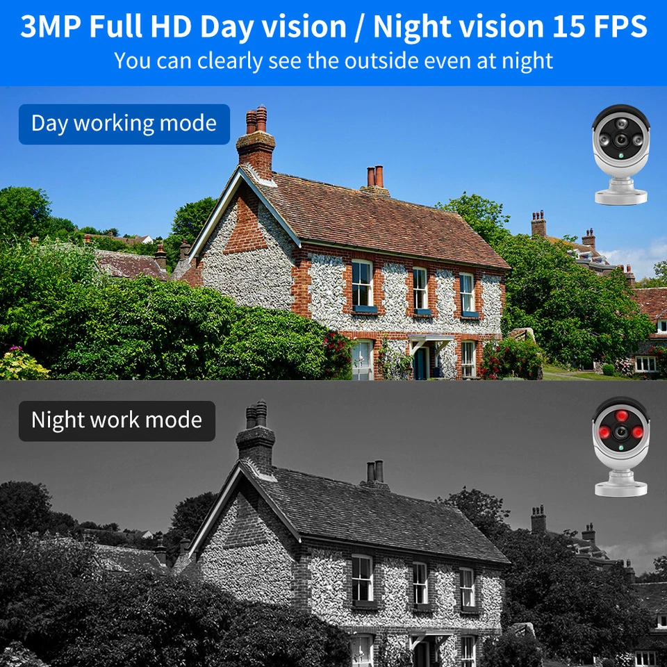 2K 8CH NVR Outdoor Wireless Security Camera System WIFI IP With 3TB HDD AHD - Image 2 of 4