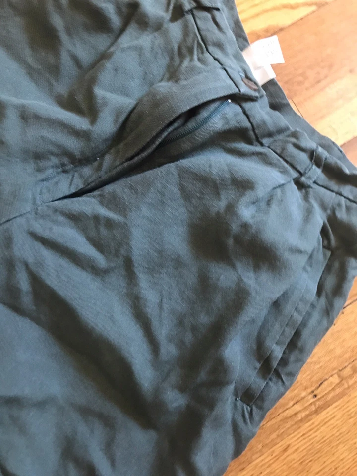 Pantalones Cortos Talbots De Colección Mujer Mezcla de Lino Oliva Plisados Talla 6 Cintura Alta Puños Foto 3 de 4