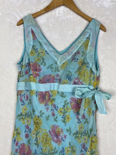 Vintage 90s New York City Midi Slip Dress Womens 14 Pastel Floral 100%Silk Fairy - Picture 2 of 15