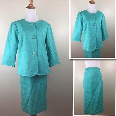 NWOT BOB MACKIE QVC Womens sz Medium Green Textured 2 Piece Jacket Skirt Set