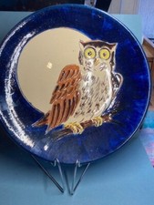 Hand Made Plate with Owl Detail Glazed Terracotta Wall Plate 9.5”