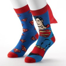DC COMICS Men's 2 Pair/Pack Superman Crew SOCKS with Cape Costume NEW S180
