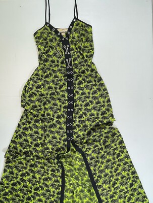 Michael Kors Women's Green Palm Tree Chain Detail Front Slit Maxi