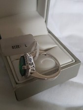 Cubic Zirconia Ring Green Square Stone Sterling Silver New