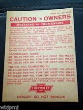 1953-1957 Corvette Factory Gm Original Breaking In Your Engine Brochure 3713932
