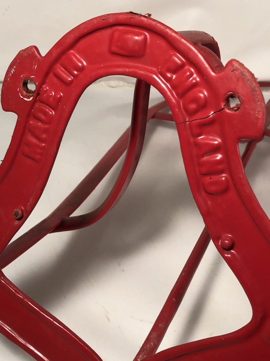 Vintage Red Metal Saddle Rack Display Hook Pair 21.5” Lot Made In