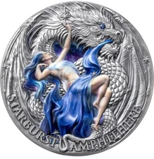 2 OZ 999 SILVER PROOF DRAGONOLOGY STARBURST AMPHITHERE CAMEROON HIGH RELIEF COIN