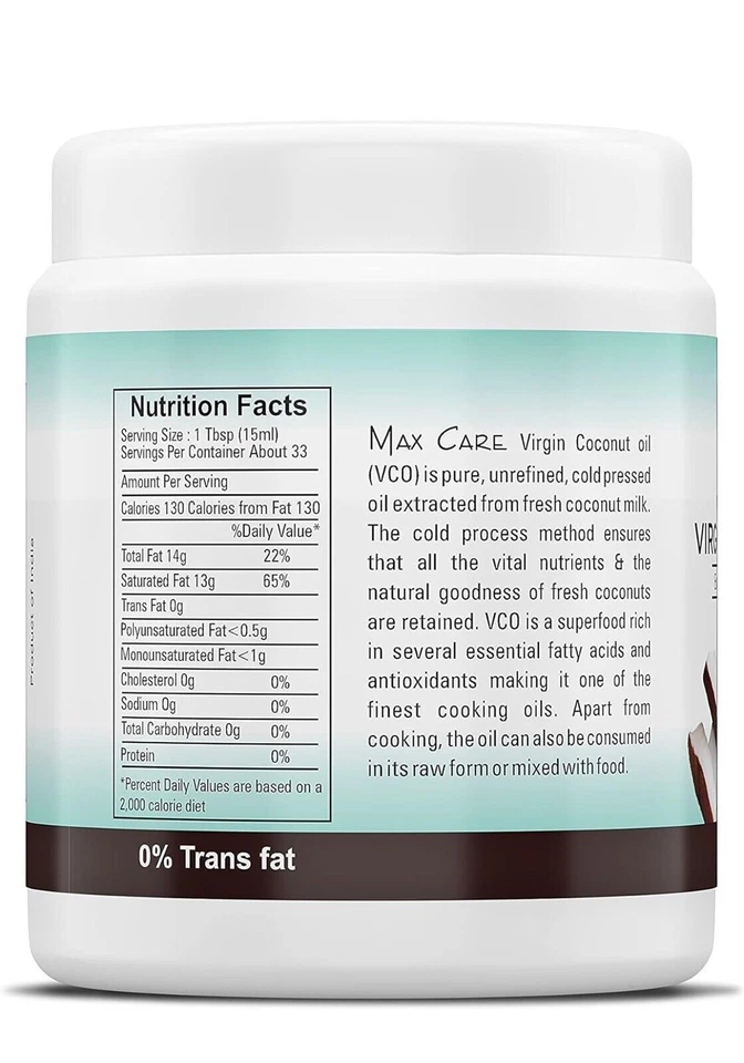 Max Care Wide Mouth Cold Pressed Virgin Coconut Oil, 500ml - Image 3 of 3