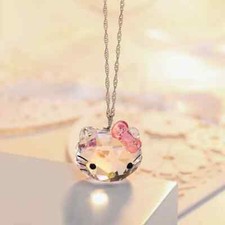 Hello kitty 925 Sterling Silver Austrian Crystal Necklace jewelry gift