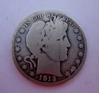 1913-P BARBER HALF DOLLAR 50C PHILADELPHIA MINT COLLECTOR COIN GOOD CLEANED