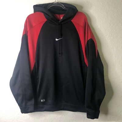 Nike Black Red Embroidered Swoosh Sweatshirt Hoodie Drawstring & Pouch XL EUC