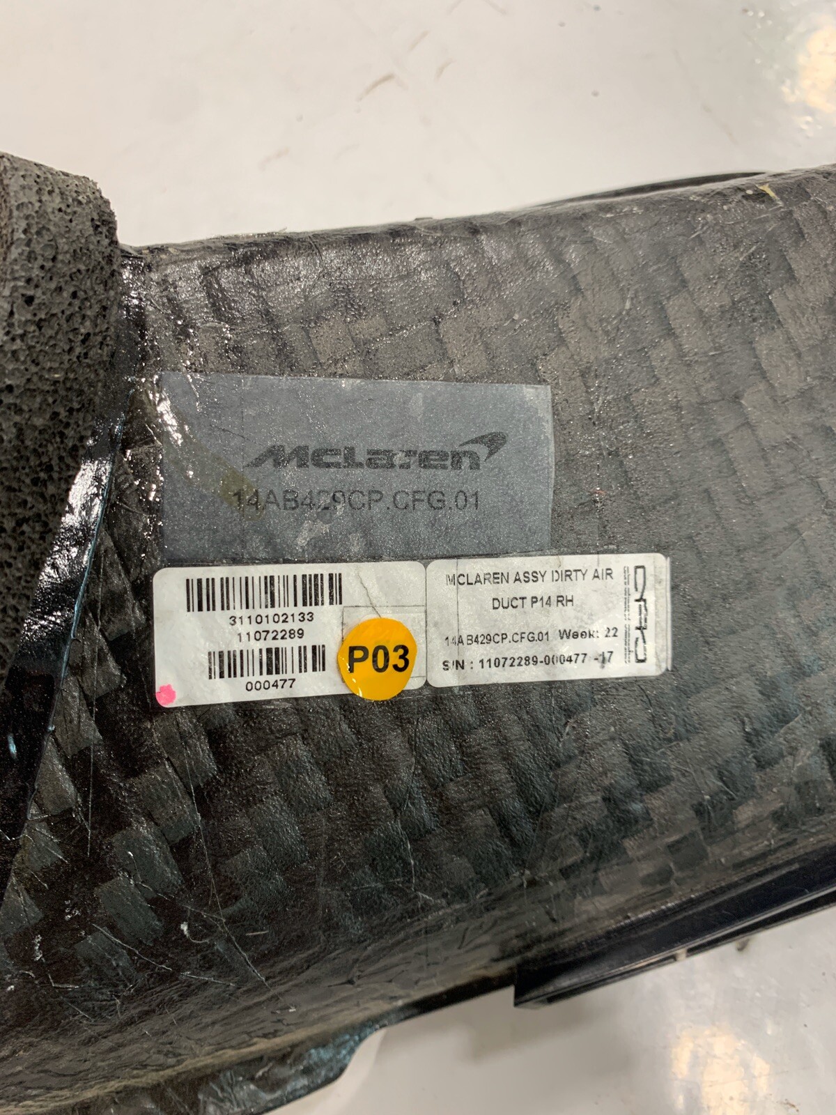 MCLAREN 720S RIGHT PASSENGER SIDE REAR AIR INTAKE CARBON COVER OEM 14AB429CP
