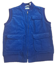 Mens Vintage Corduroy Puffer Vest Blue Quilted Lining Pockets St Johns Bay M
