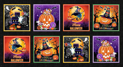 SPOOKY AURA BY BLANK HALLOWEEN GLOW IN THE DARK PUMPIN WITCH PANNELLO TESSUTO 24"X44 - Foto 1 di 1