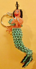 Mermaid Blue Key Chain New Sead Bead Handmade Guatemala Zipper Pull Charm 4