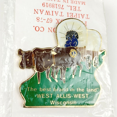 Vintage West Allis Wisconsin Covered Wagon Lions Club Metal Enamel Lapel Pin NOS