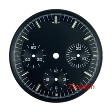 NEW 32.5mm Black Watch Dial Fit Seagull ST1902 Chronograph 3 Register Green Lume