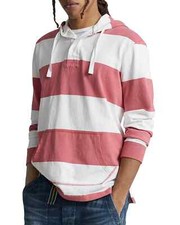 Image of Polo Ralph Lauren Men's Striped Jersey Hooded Rugby Shirt Hoodie Red Size Large