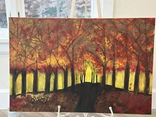Autumn Forest Sunrise Painting 
