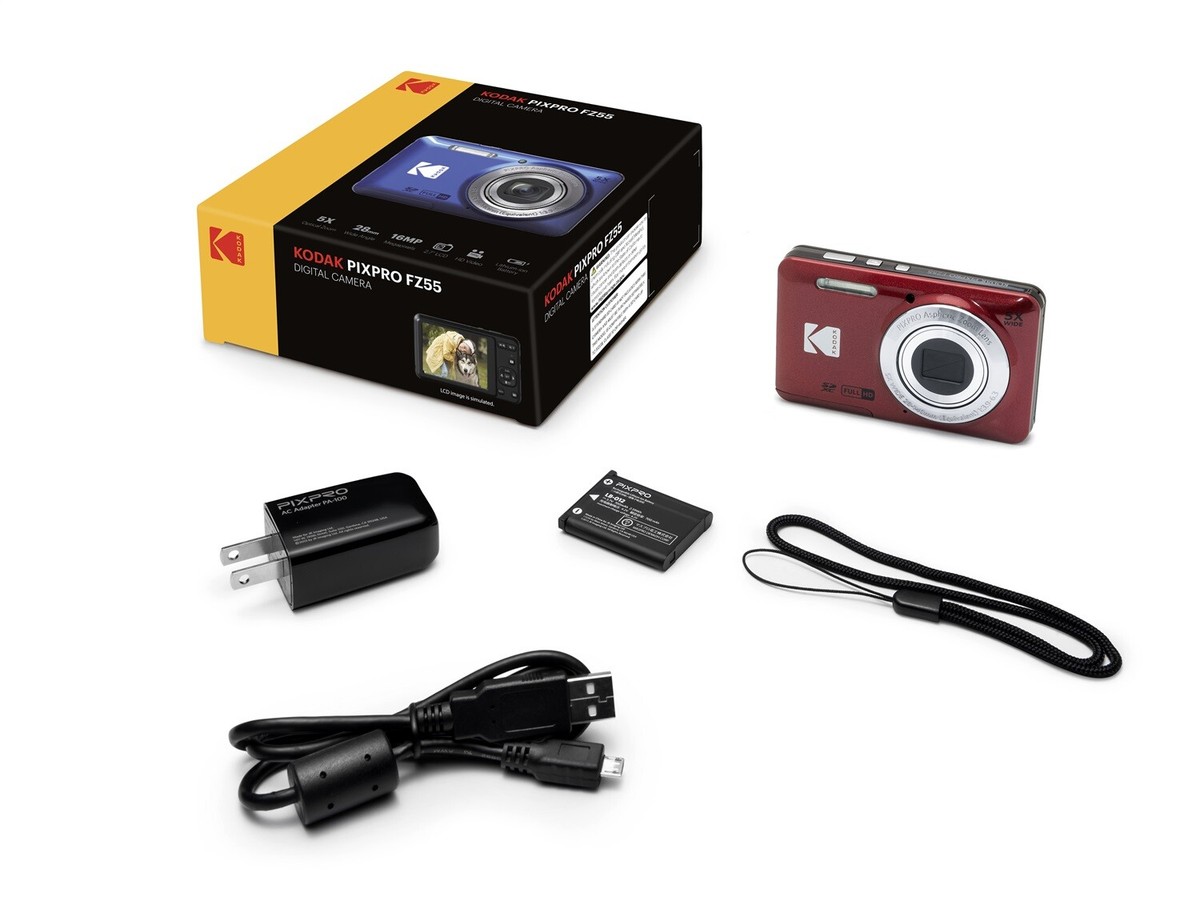 Kodak PIXPRO FZ55 Digital Camera (Red) + SanDisk 128GB Ultra UHS-I
