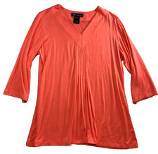 Susan Graver Womens Tunic Top Sz L Mango Pleated V-Neck 3/4 Sleeve Stretch
