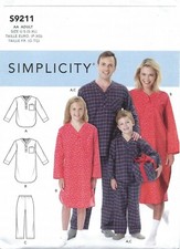 Simplicity S9211 Patch Pocket Pajamas, Pants, Nightgown ADULT S-XL UNCUT