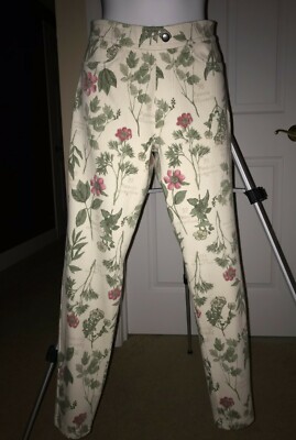 Hue Floral Print Ivory Denim Slip On Jeans Leggings Jeggings 26