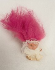 Vintage DAM Troll Doll 1960s 2.5 Pink Long Hair Swirl Amber Eyes