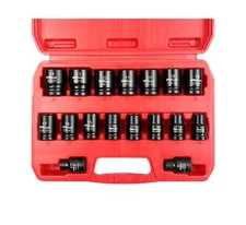 17Pcs 1/2 “ Drive Shallow Impact Socket Set(8-24mm),Metric Socket Set,6-Po