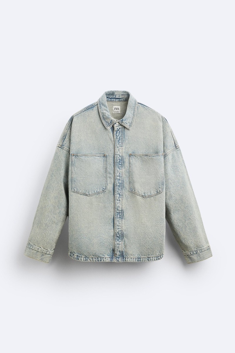 New Zara Relaxed Fit Denim Overshirt Jacket S 5520/330 Light Blue
