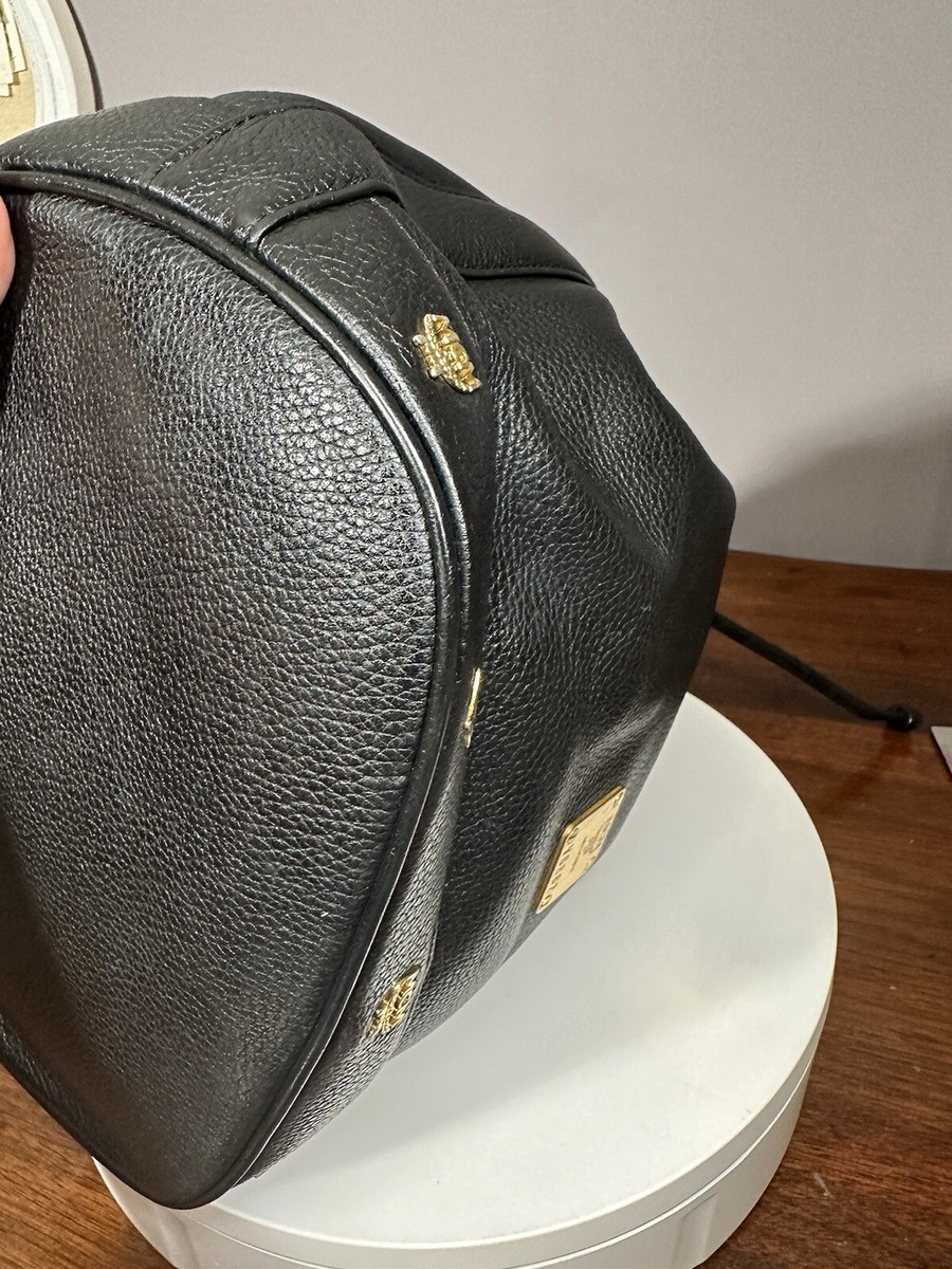 MCM Vintage Drawstring Black Gold Hardware Leather Bucket
