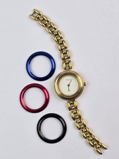 Gucci Change Bezel 11/12 Watch Gold Plated w/ fresh batt. -short links no clasp