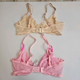 LOT OF 2 Victoria Secret Unlined Demi Bra Pink & Beige Lace Floral Size 38D Bras