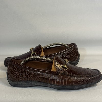 Allen Edmonds Grand Cayman Bit Loafers Brown Crocodile Embossed Leather 11.5D
