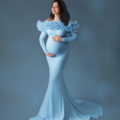 Customized Elegant Blue Maternity Dress for Baby Shower Mermaid Photo ShootSposa