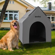 48" XL Outdoor Dog House   Weatherproof Elevated Pet Shelter, Breathable Mesh