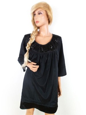 ZIZZI Damen Kleid Gr. M Schwarz 3/4 Ärmel Kristalle Knielang Runder Ausschnitt