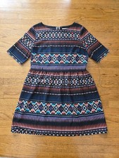 Anthropologie Maeve Diamond Layer Fit and Flare Tribal Print Dress Size Large