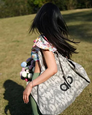 Alo Yoga Large Gray Tie-Dye Canvas Tote Bag   Oversized Cotton Shoulder Bag NWT