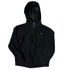 Ralph Lauren Polo Full Zip Black Hoodie Sweatshirt Hooded Youth Boys Size 7