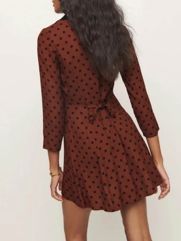 reformation galene mini dress Reformation Galene Dress In Fig Jam Dot, brand new, never worn