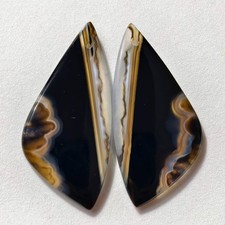 40 Cts Natural Black Banded Agate Drilled Pair Cabochon Gemstone 43 X 20 MM